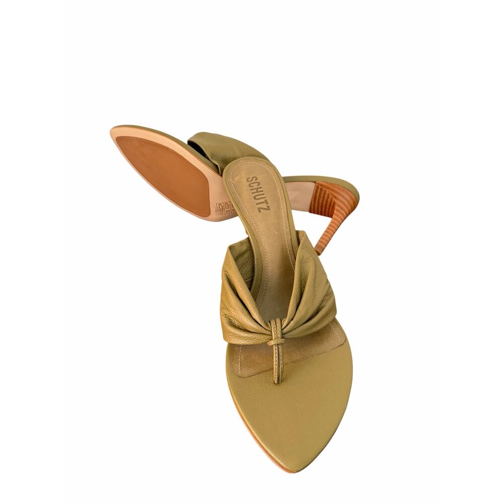 Schutz Lori Mid Thong Olive Green Leather Slip On Heel Sandal Size 10 - NWT - Picture 3 of 8